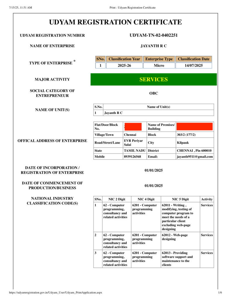 MSME Certificate-Jayanth R C