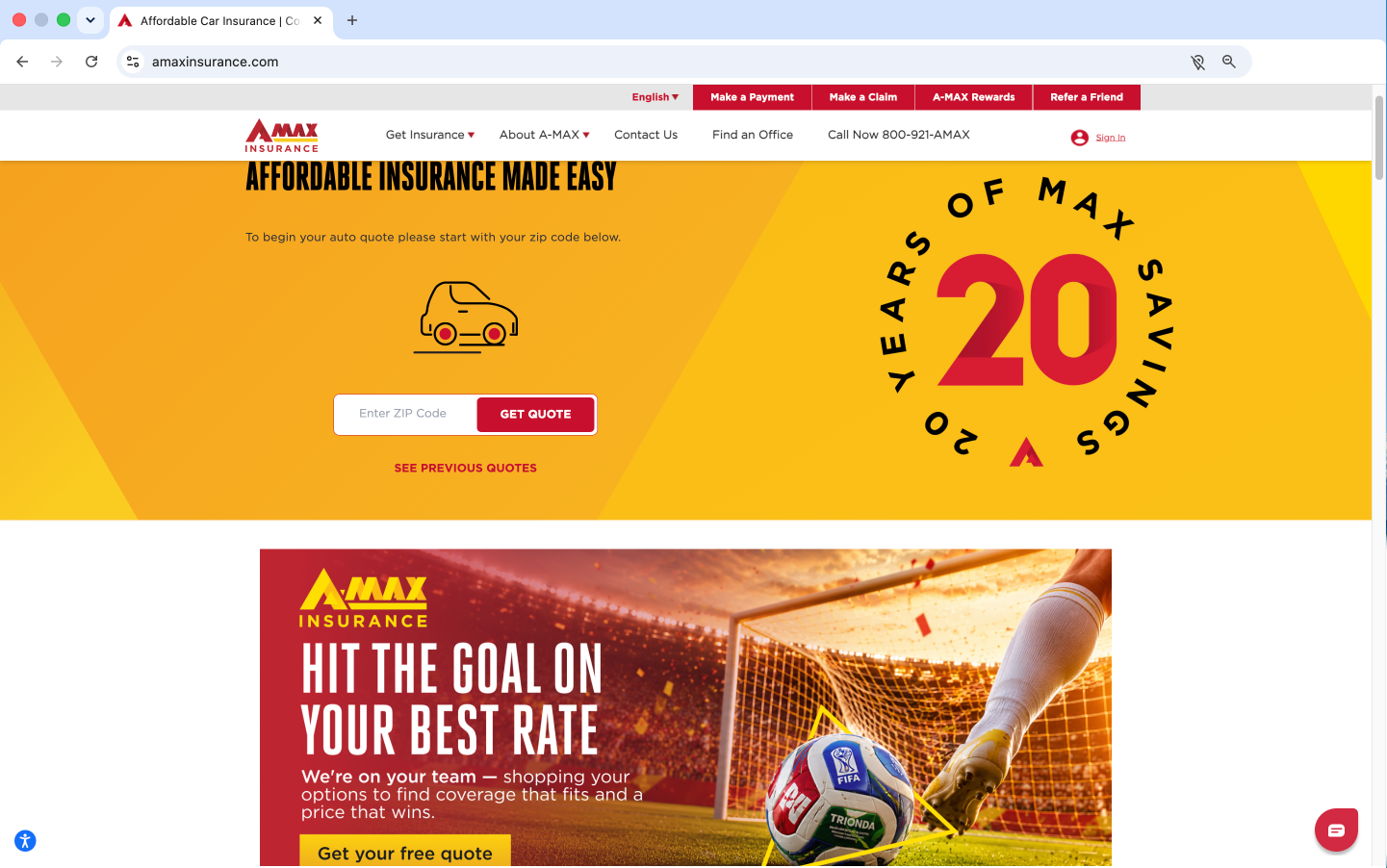 A-MAX Insurance website screenshot