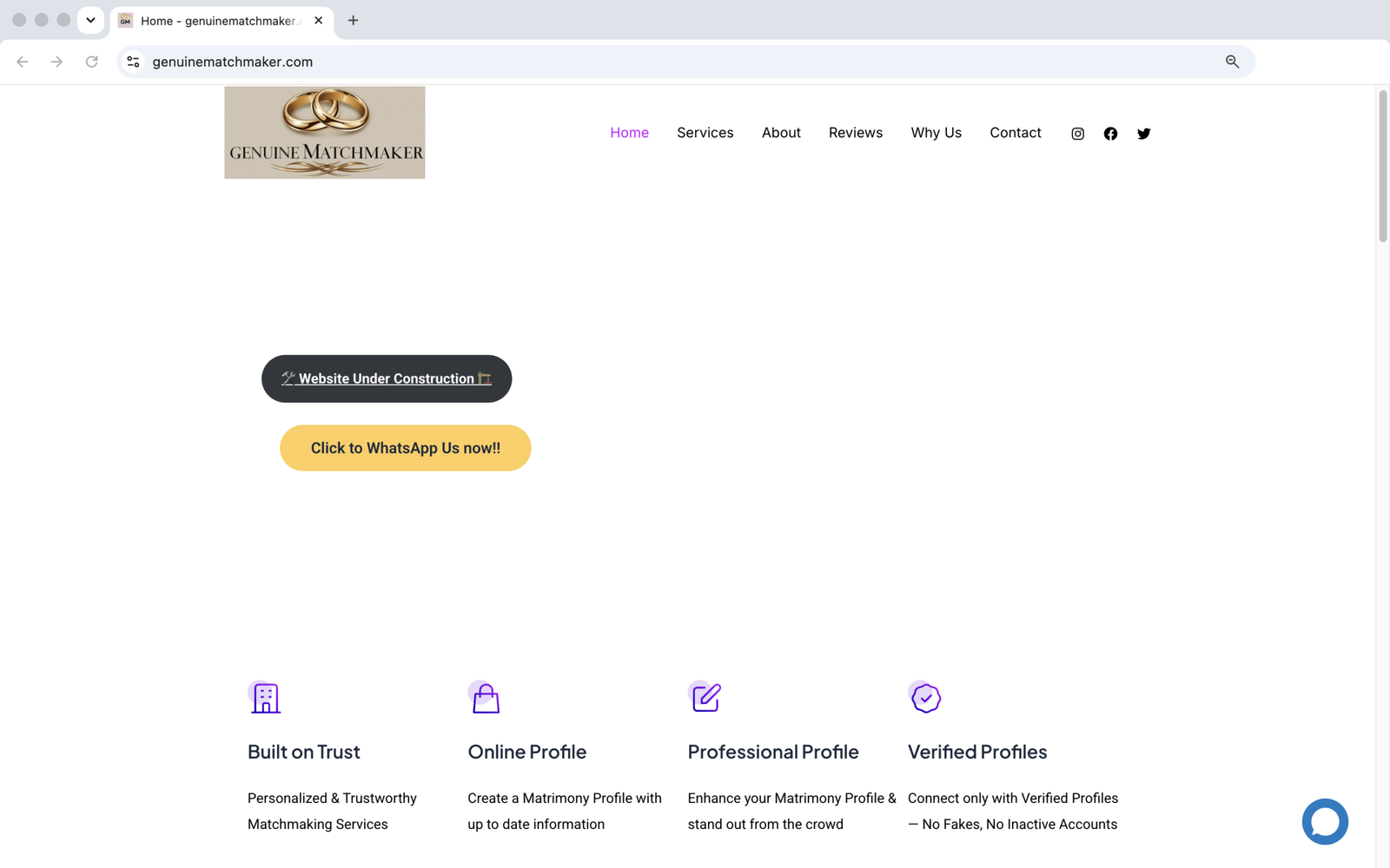 Genuine Matchmaker website screenshot