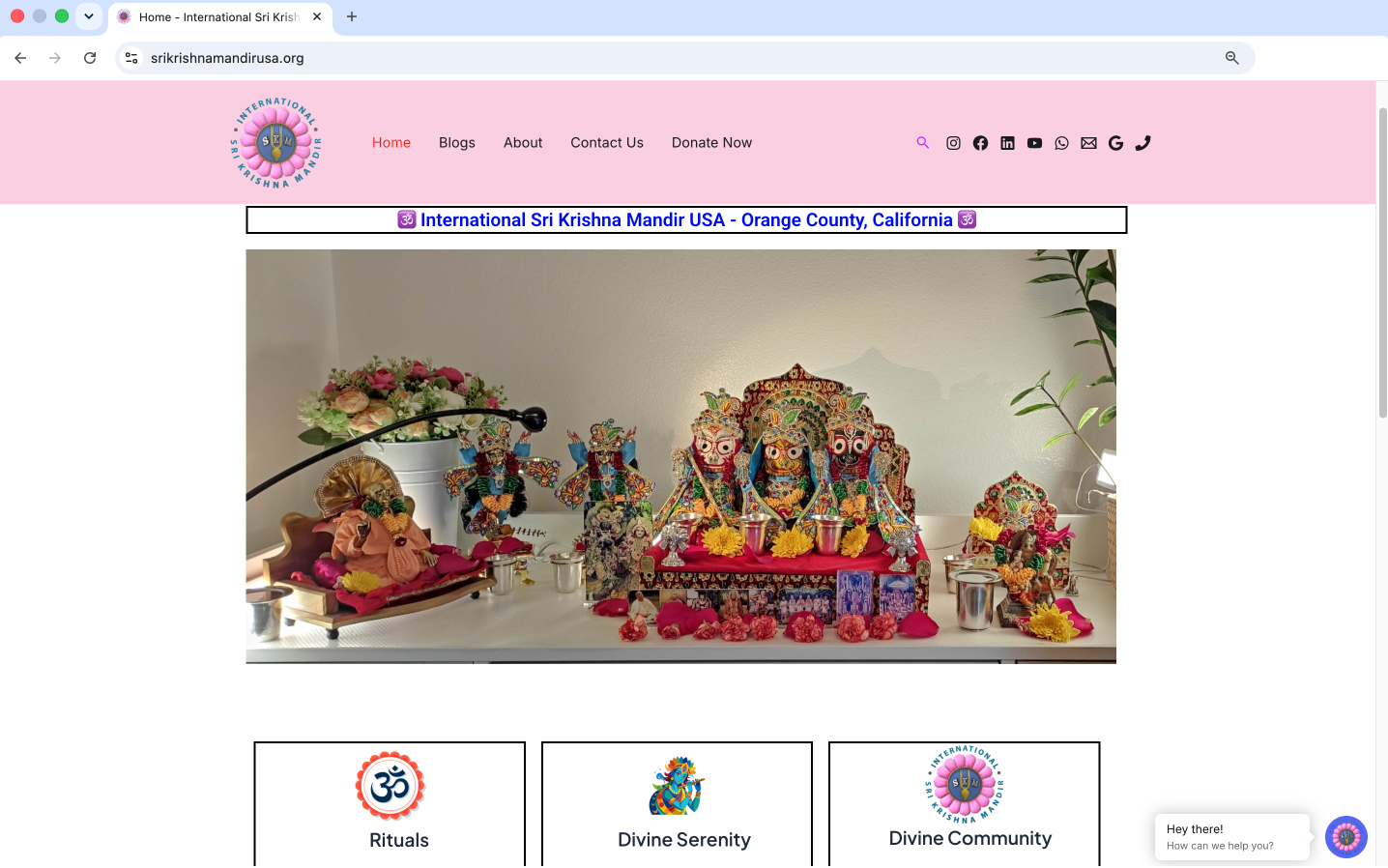 International Sri Krishna Mandir USA website screenshot
