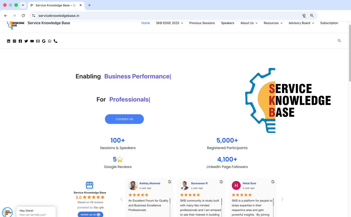 Service Knowledge Base website screenshot